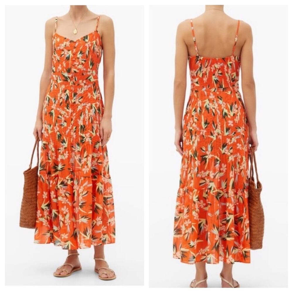 Solid & Striped | Women’s Tilda Long Maxi Dress Orange Button Front Pleated Cami